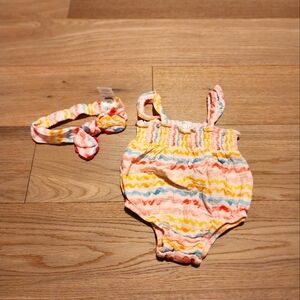 Mud Pie Colorful Wave Pattern One Piece with Headband